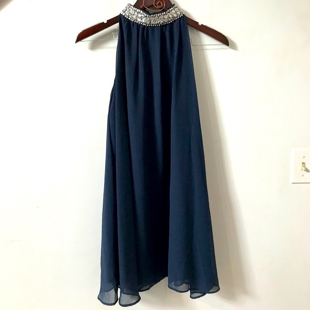 Beautiful navy dress with rhinestone detail